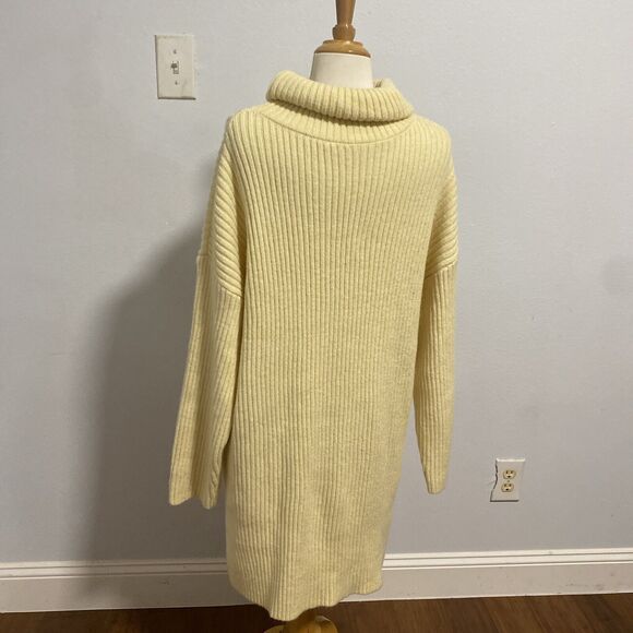 LilluSory Loose Turtleneck Sweater Dress S Oversize Ribbed Knit Slit Pullover - Picture 6 of 11